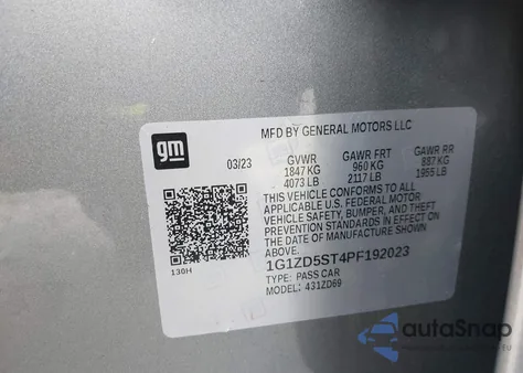 2023 Chevrolet Malibu Fwd 1Lt из США, поврежденный, VIN 1G1ZD5ST4PF192023